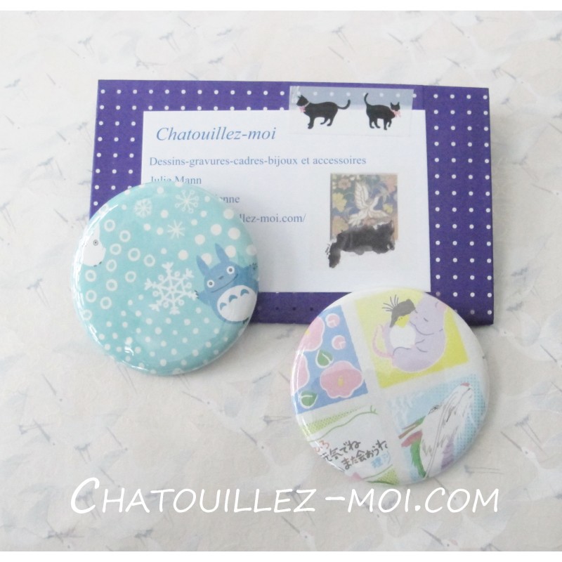 2 Badges Totoro hiver et Haku et bébé, le voyage de Chihiro