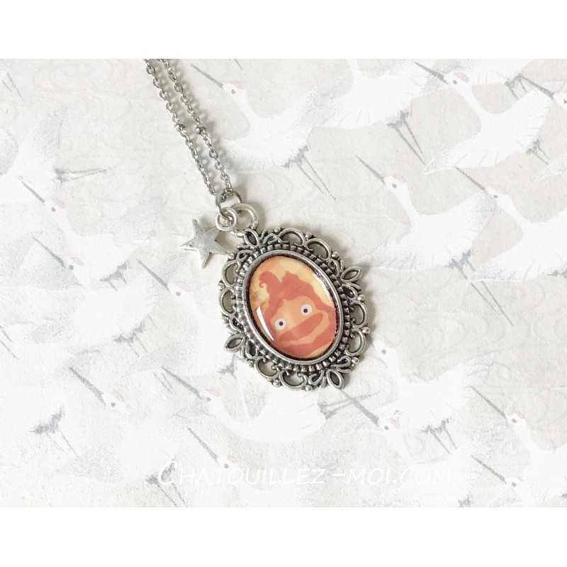 Collier Calcifer – Cabochon Métal Argenté avec Étoile