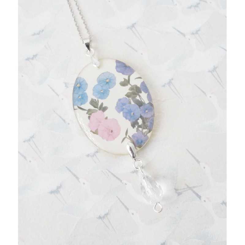 Collier Fleurs – Papier Japonais, Résine et Perle