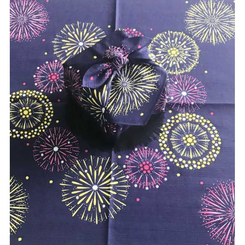 Furoshiki Japonais Motif Feux d’Artifice – 50x50 cm