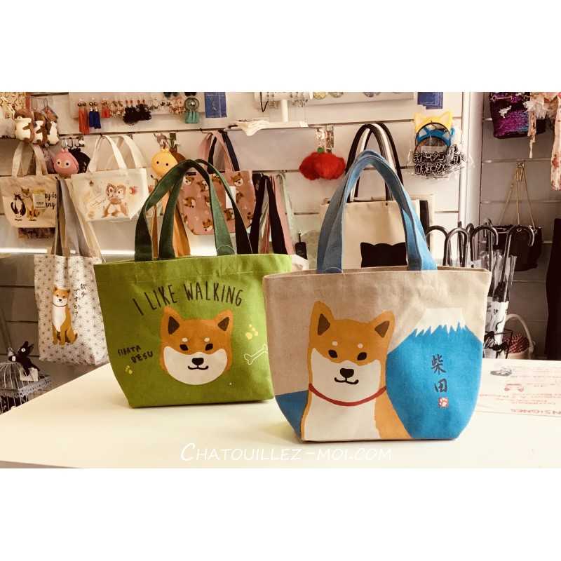 Mini Totebag Vert avec Motif Shiba – Idéal Bento & Accessoires