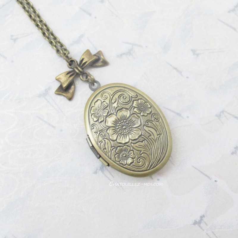 Collier Médaillon Photo en Métal Bronze