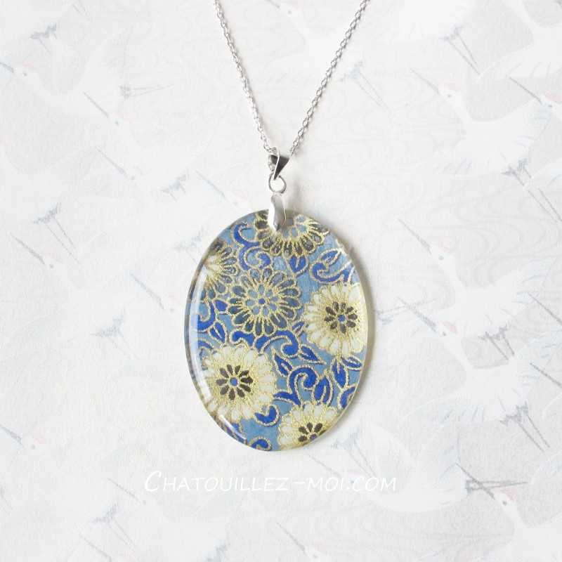 Collier fleurs jaunes japonaises en argent