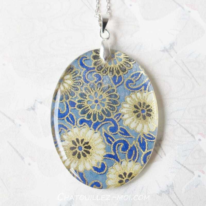 Collier Fleurs Japonaises – Papier Japonais, Résine & Chaîne Argent 925