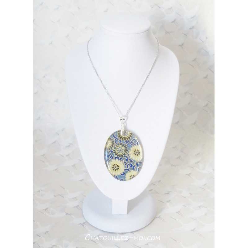 Collier Fleurs Japonaises – Papier Japonais, Résine & Chaîne Argent 925