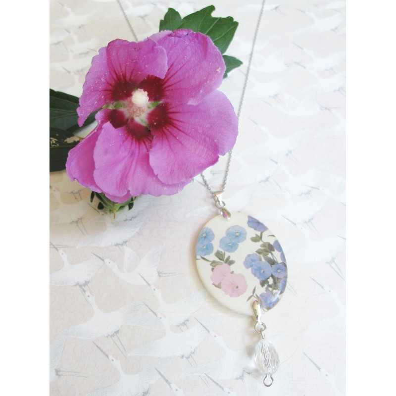 Collier Fleurs – Papier Japonais, Résine et Perle