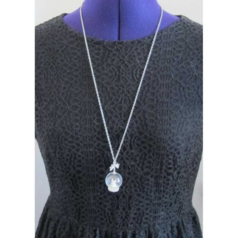 Collier Globe en Verre – Monde Féérique avec Lapin Blanc