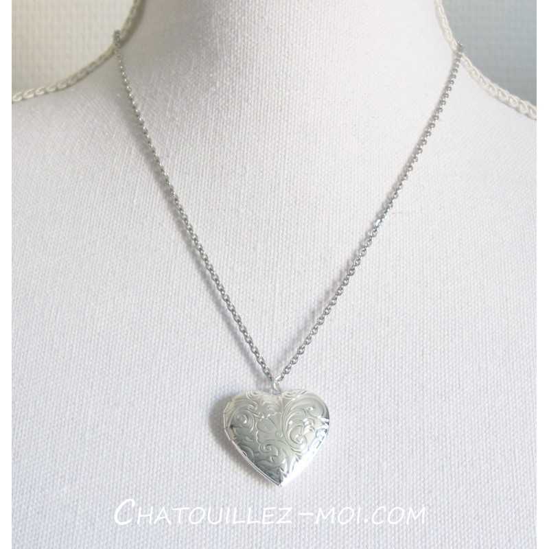 Collier Médaillon Photo en Forme de Cœur
