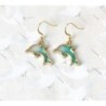 Boucles d’oreilles dauphin vert et doré – Fabrication française