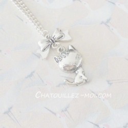 Collier chat kawaii argenté