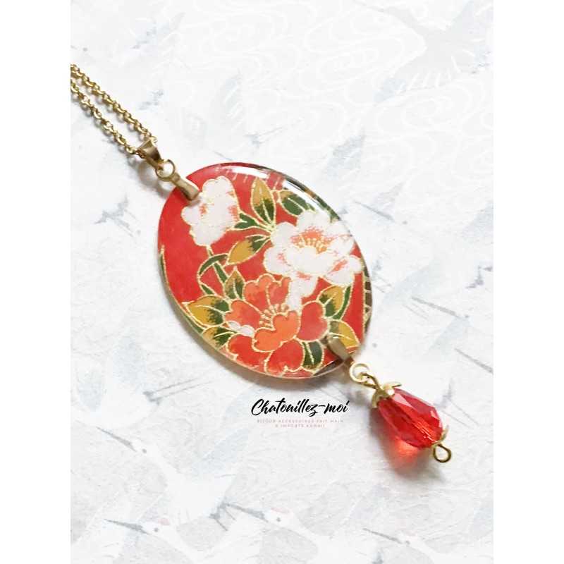 Collier Fleurs Japonaises Rouge – Élégance et Raffinement