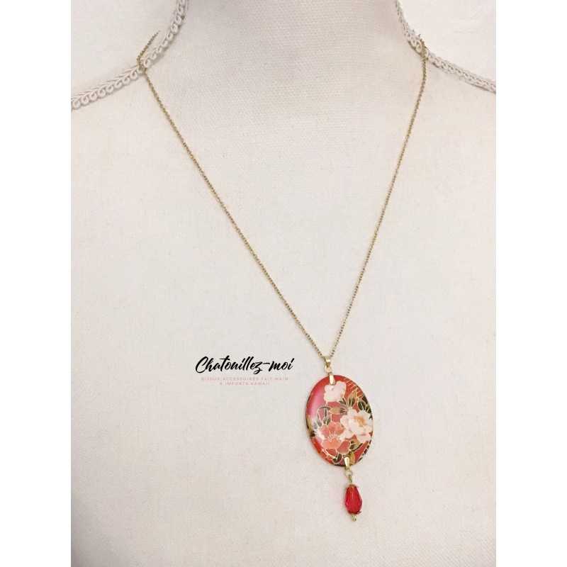 Collier Fleurs Japonaises Rouge – Élégance et Raffinement
