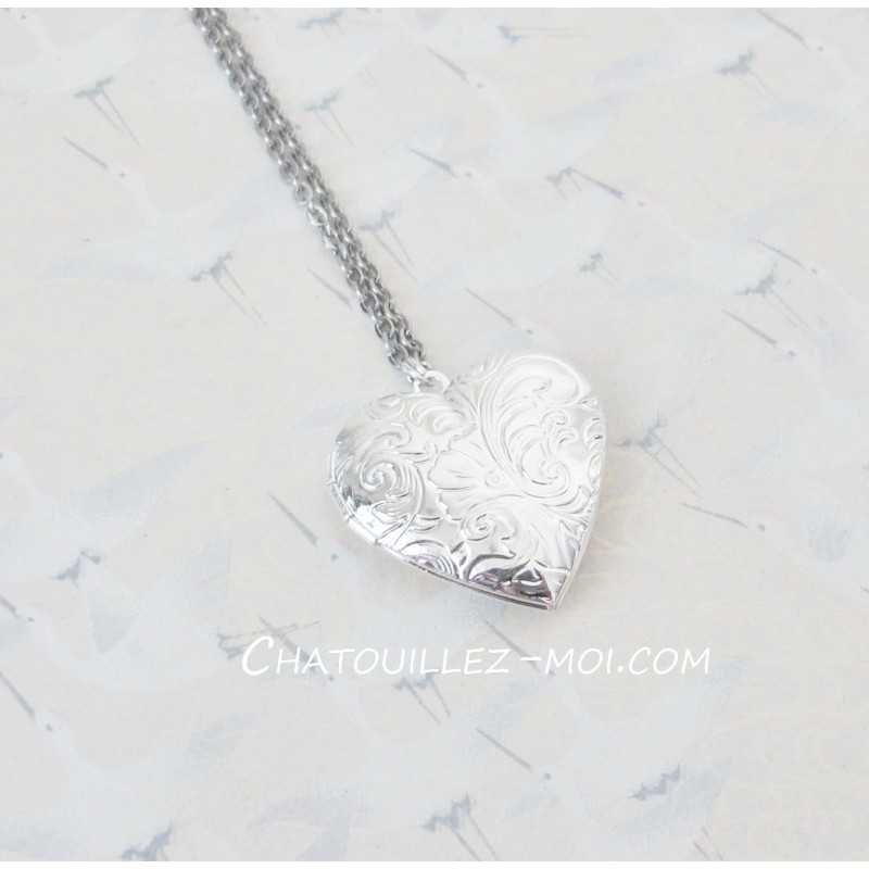 Collier Médaillon Photo en Forme de Cœur