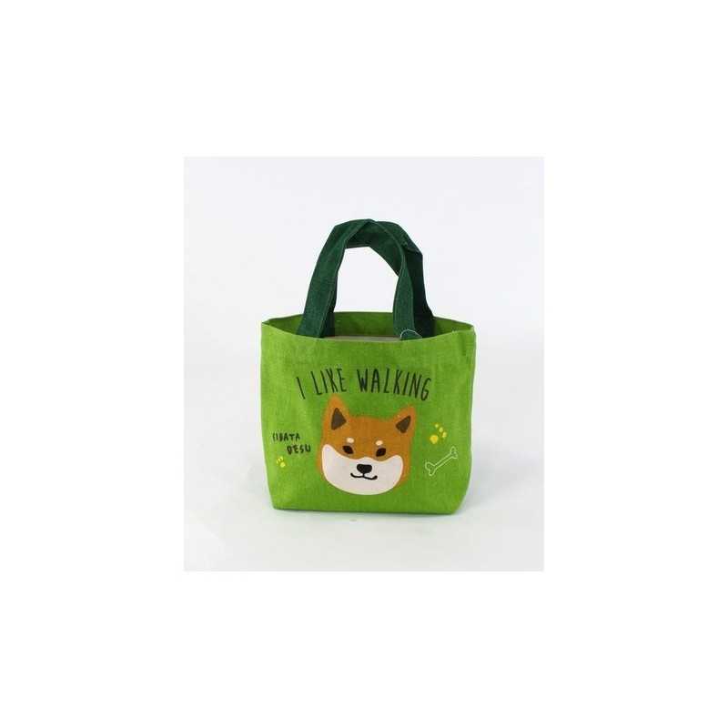 Mini Totebag Vert avec Motif Shiba – Idéal Bento & Accessoires