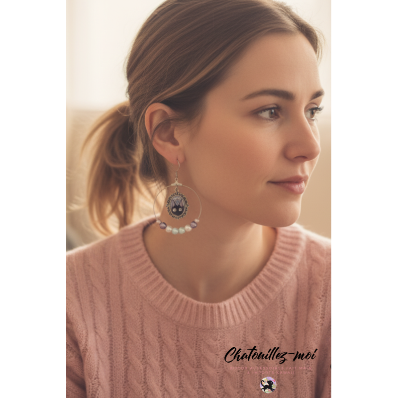🐱 Boucles d’Oreilles Créoles Jiji – Élégance, Magie et Légèreté