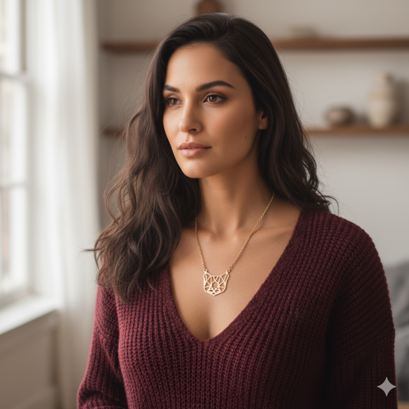 Collier Chat Origami Doré – Élégance Féline et Style Minimaliste