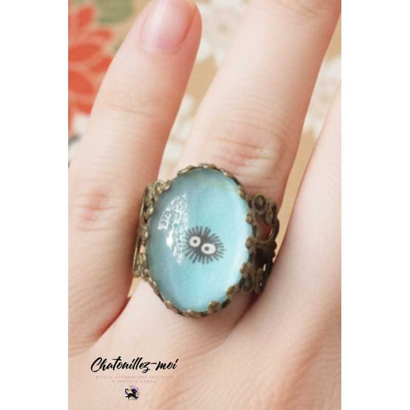 Bague Noiraude en métal bronze et verre – Fabrication artisanale française