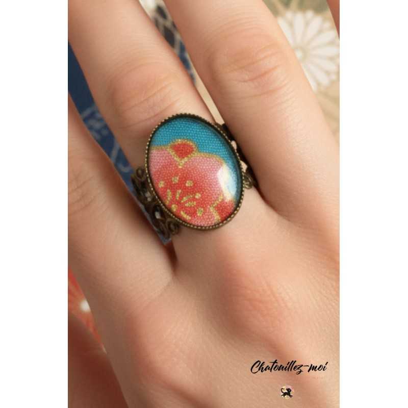 Bague Sakura réglable en métal bronze – Bijou japonais poétique fait main