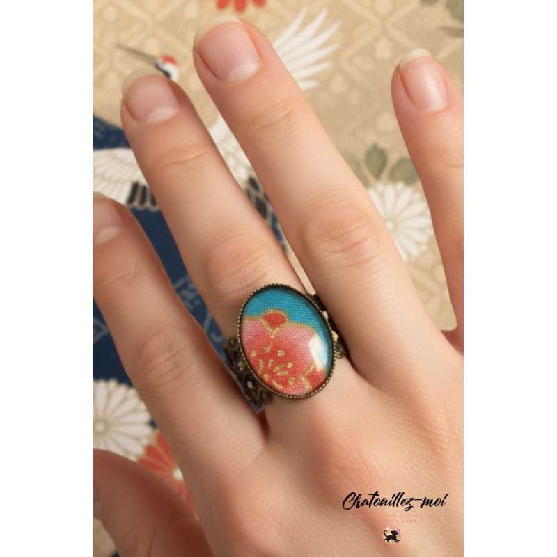 Bague Sakura réglable en métal bronze – Bijou japonais poétique fait main