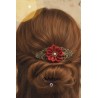 Barrette à cheveux fleur ruban bordeaux – Accessoire chic fait main