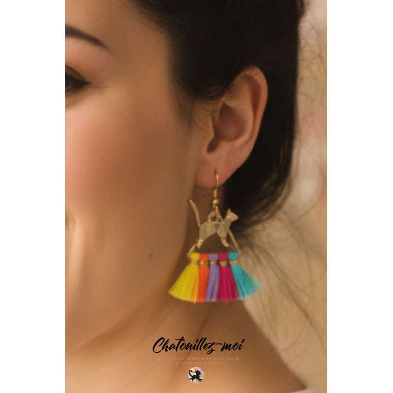 Boucles d'oreilles chat bohème