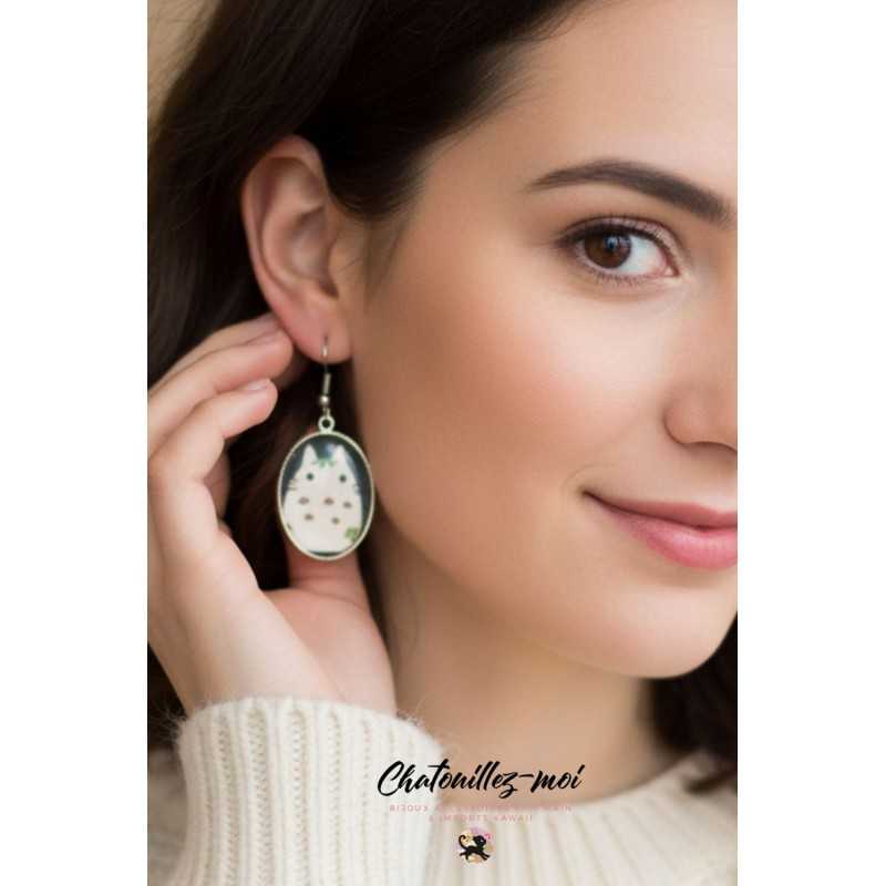 Totoro snowman earrings in silver-tone metal and resin