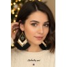 Boucles d’oreilles éventail noir et or avec chat noir – Bijoux chic et rétro