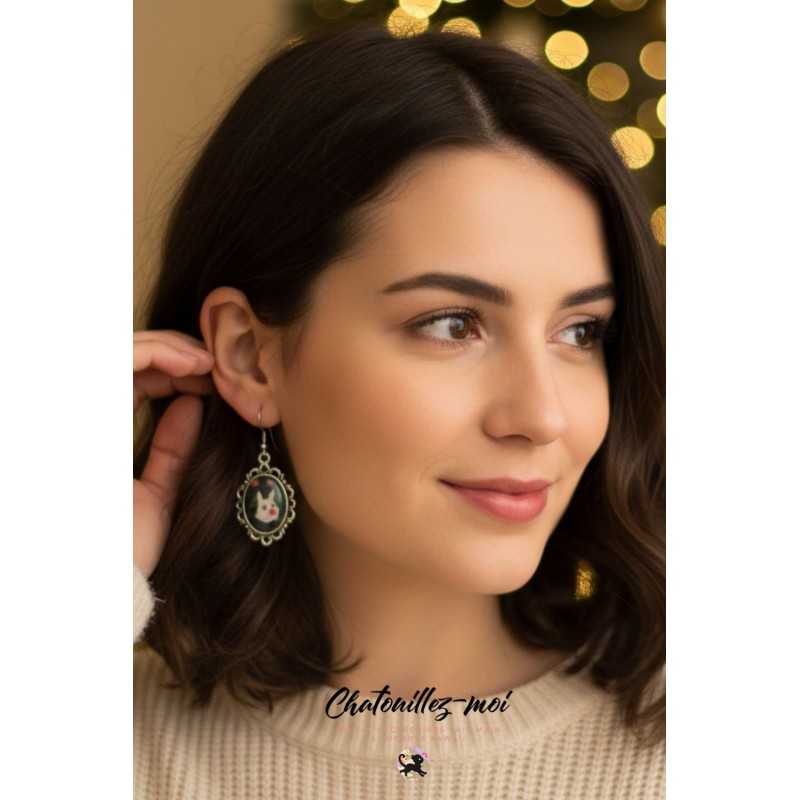 Boucles d’oreilles Totoro en métal argenté, papier japonais et résine