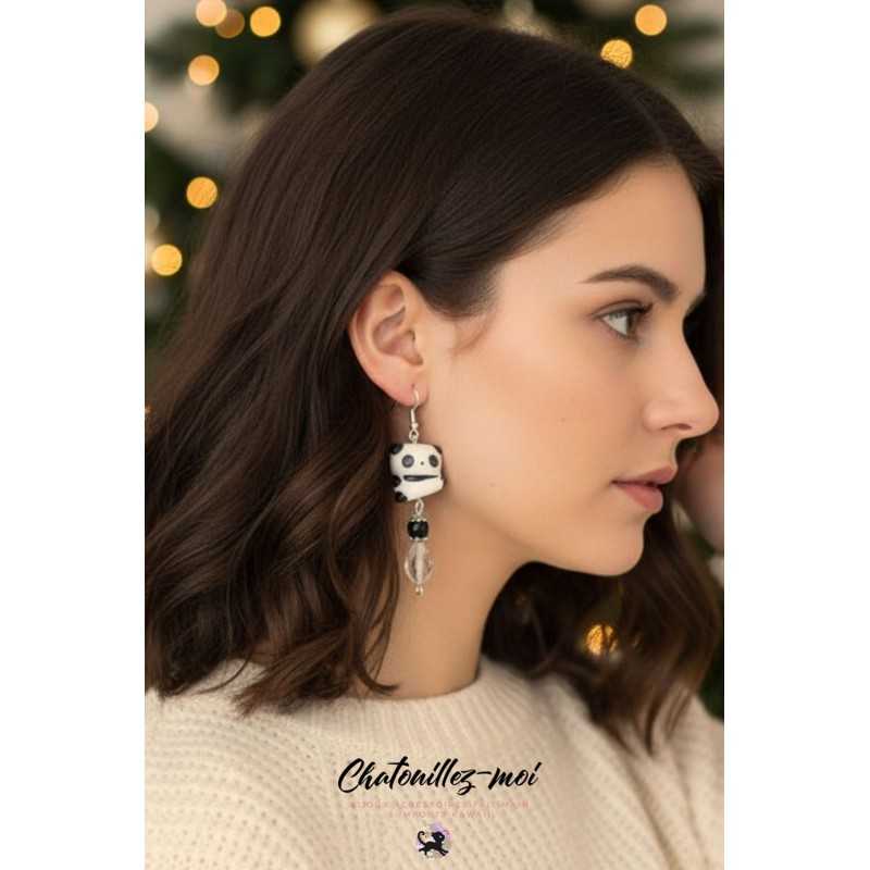 Boucles d’oreilles panda – Perles céramique, acrylique et verre