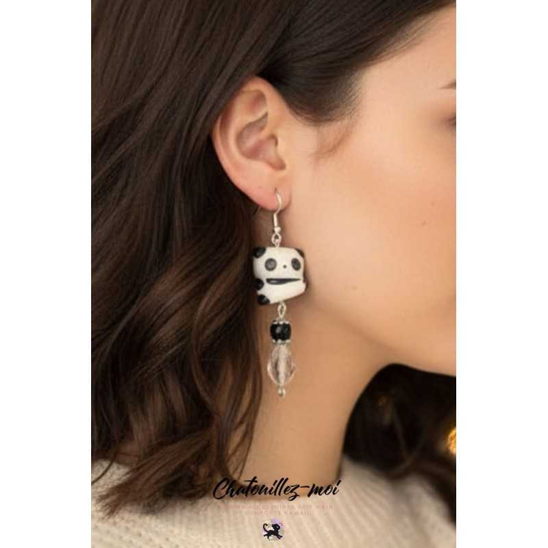 Boucles d’oreilles panda – Perles céramique, acrylique et verre