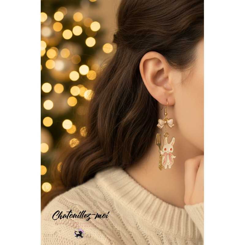 Boucles d’oreilles Lapin Rose et Lapin Bleu – Style fantaisie kawaii