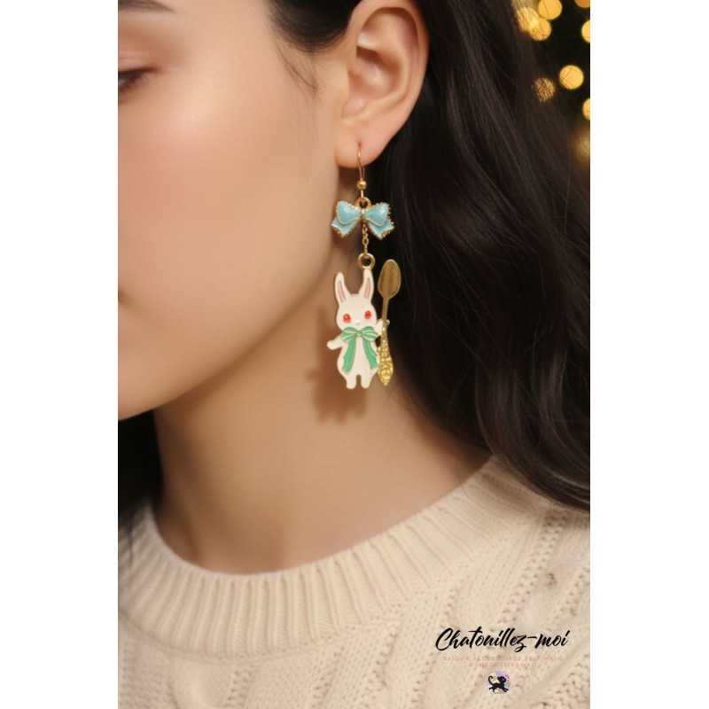 Boucles d’oreilles Lapin Rose et Lapin Bleu – Style fantaisie kawaii