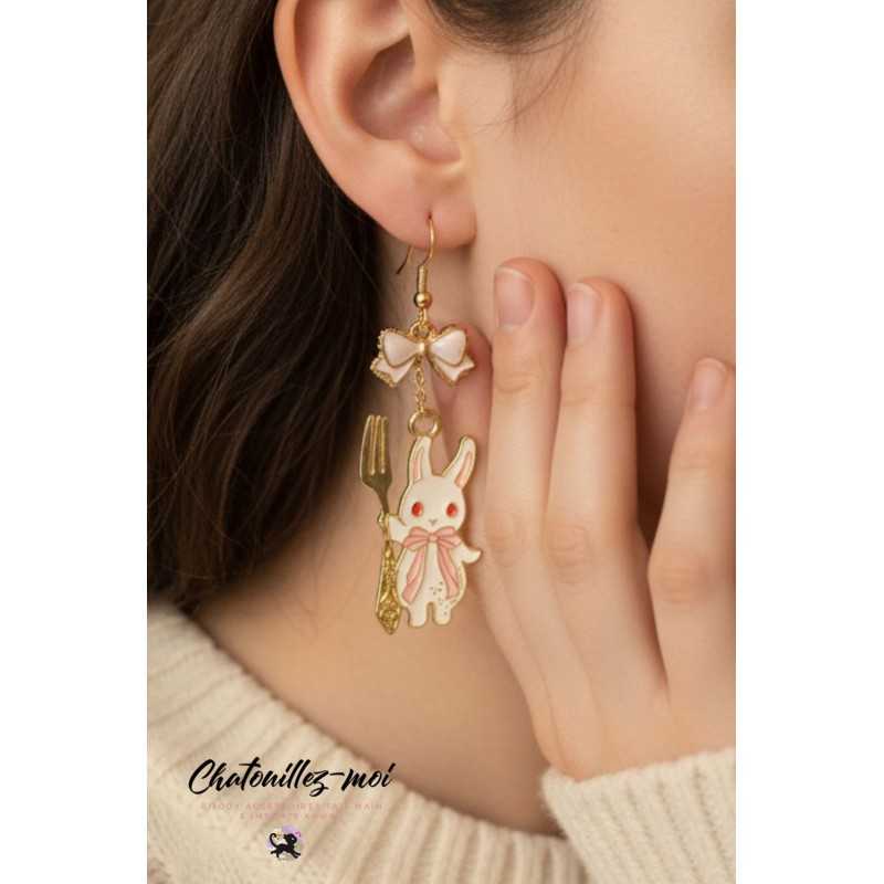 Boucles d’oreilles Lapin Rose et Lapin Bleu – Style fantaisie kawaii