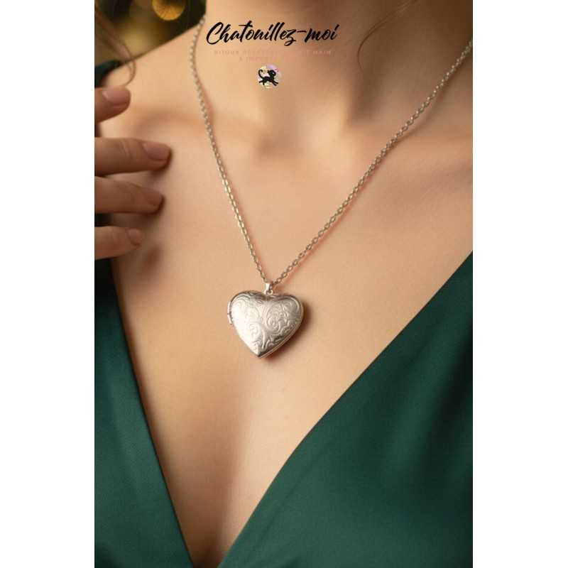 Collier Médaillon Photo en Forme de Cœur