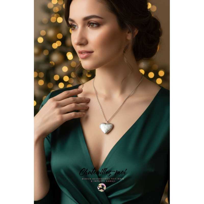Collier Médaillon Photo en Forme de Cœur