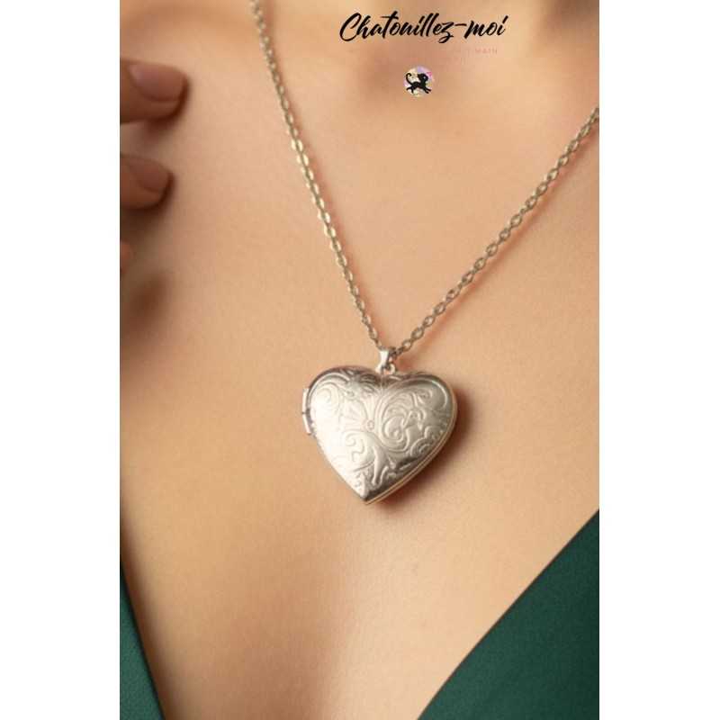 Collier Médaillon Photo en Forme de Cœur