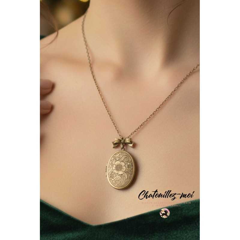 Collier Médaillon Photo en Métal Bronze