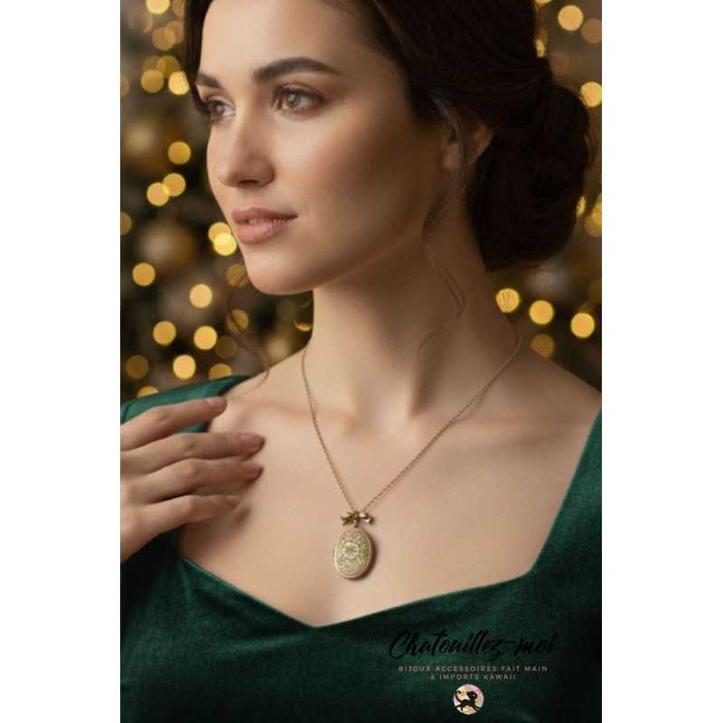 Collier Médaillon Photo en Métal Bronze