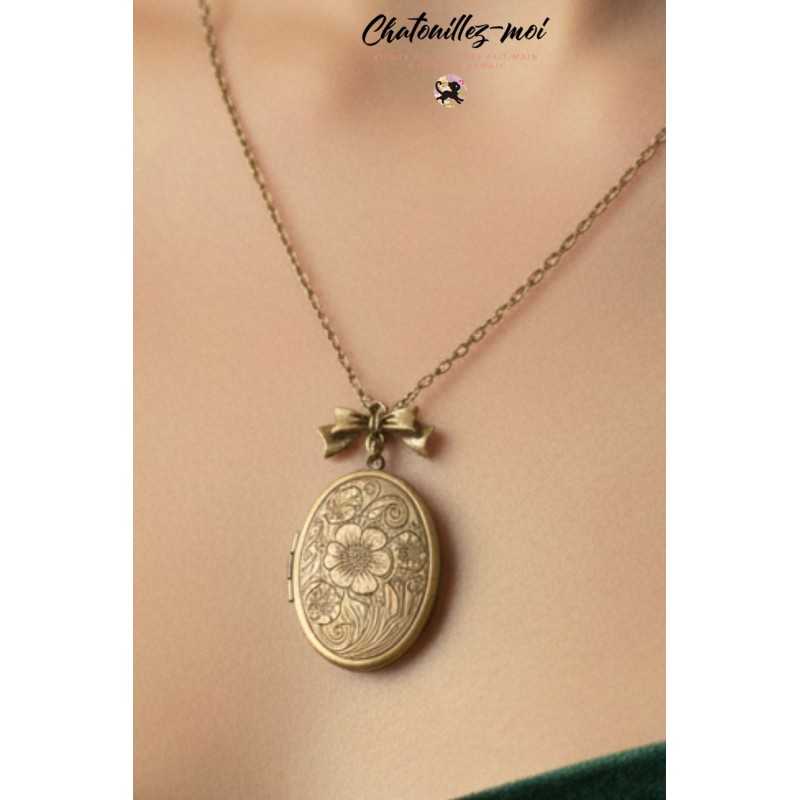 Collier Médaillon Photo en Métal Bronze