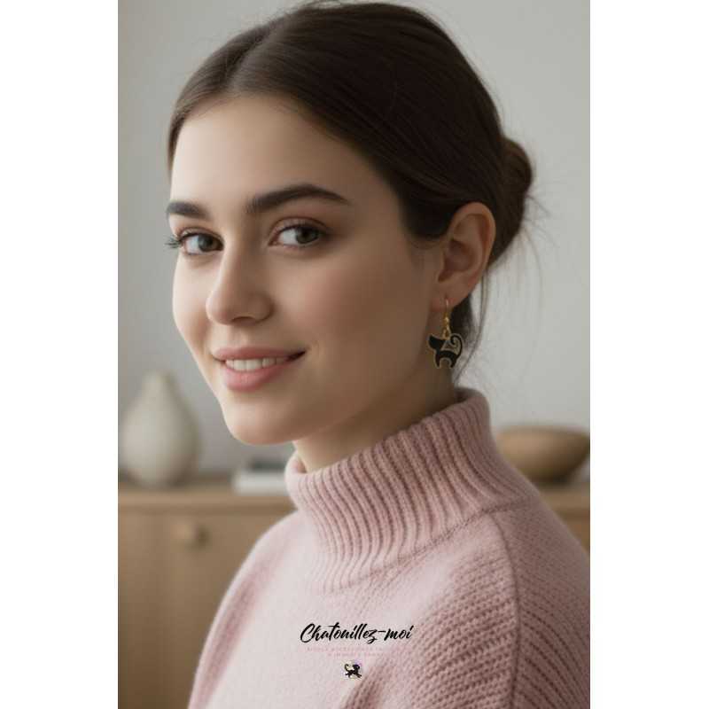Boucles d'oreilles chat noir chat blanc