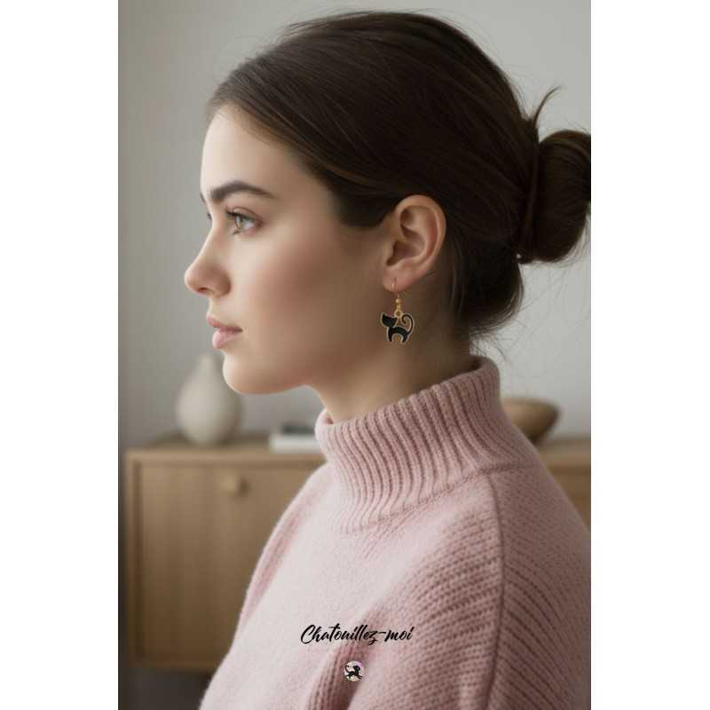 Boucles d'oreilles chat noir chat blanc