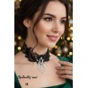 Collier ras de cou en dentelle noire et strass argenté