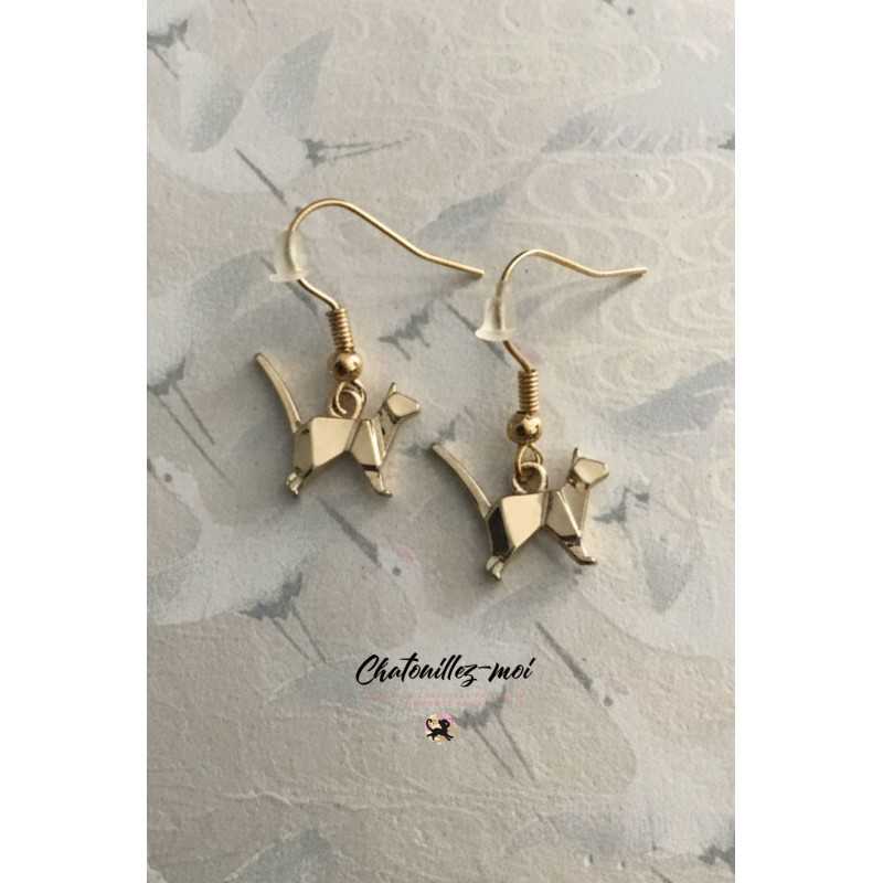 Boucles d’oreilles chat en métal doré