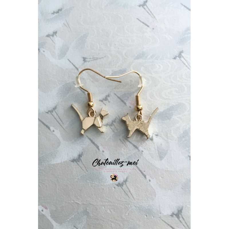 Boucles d’oreilles chat en métal doré
