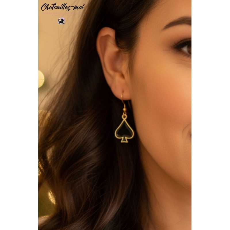 Boucles d’oreilles cartes à jouer Alice – Métal doré