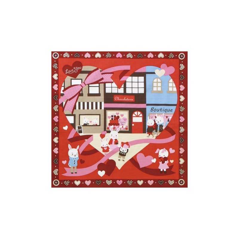 Furoshiki Japonais Saint-Valentin – Motif Lapin & Chocolaterie – 50x50 cm