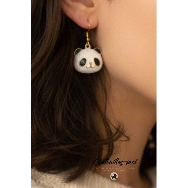 Boucles d’oreilles panda en métal doré – Bijou fantaisie