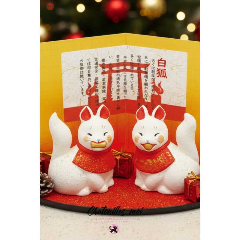 Renards Blancs en Céramique et Paravent – Décoration Japonaise