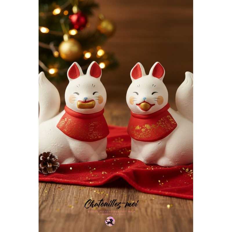 Renards Blancs en Céramique et Paravent – Décoration Japonaise