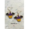 Boucles d’oreilles cupcake chauve-souris – Bijou Halloween – Acier inoxydable doré